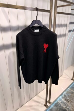 Ami Paris Wool Sweater Black Red