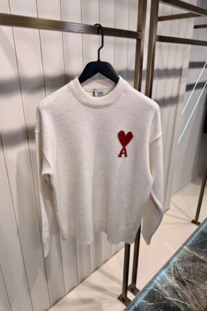 Ami Paris Wool Sweater White Red