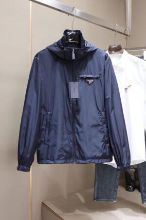 Prada Re-Nylon Jack Met Afneembare Capuchon Navy Blue